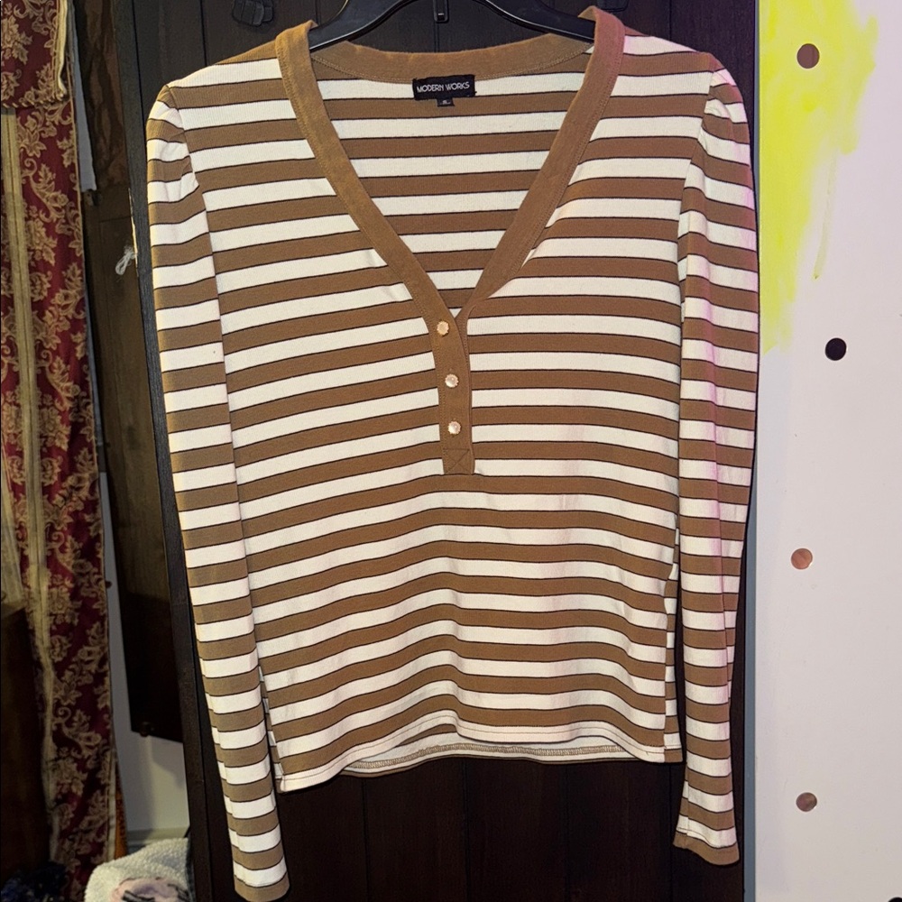 Modern works  Women's Brown and White Striped Blouse